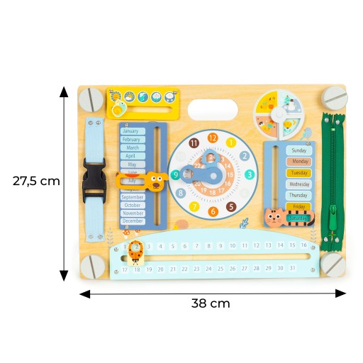 DWUSTRONNA DREWNIANA TABLICA SENSORYCZNA MANIPULACYJNA DLA DZIECI ECOTOYS