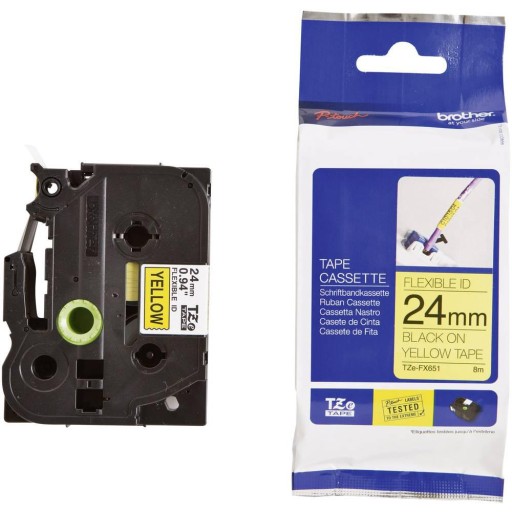 Brother TZEFX651 TZE-FX651 24 мм, желтый гибкий/черный принт