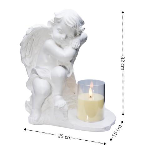 DUŻY ZNICZ + ŚWIECA GIPSOWA FIGURKA NAGROBNA LAMPA LED 3XAAA