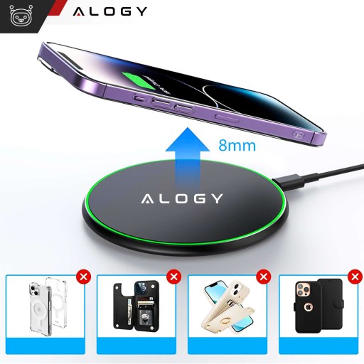 БЕСПРОВОДНОЕ ИНДУКЦИОННОЕ ЗАРЯДНОЕ УСТРОЙСТВО QI 15 Вт FAST LED ALOGY + КАБЕЛЬ USB-C