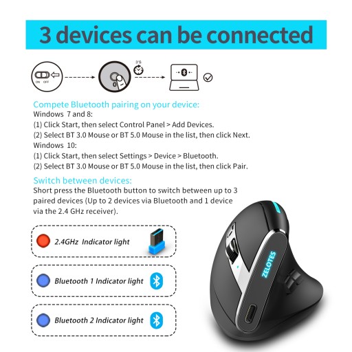 ZELOTES F-36 Беспроводная вертикальная Bluetooth-мышь