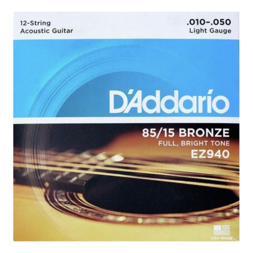 EZ940 Струны для 12-струнной акустической гитары 10-50 Light 85/15 D'Addario