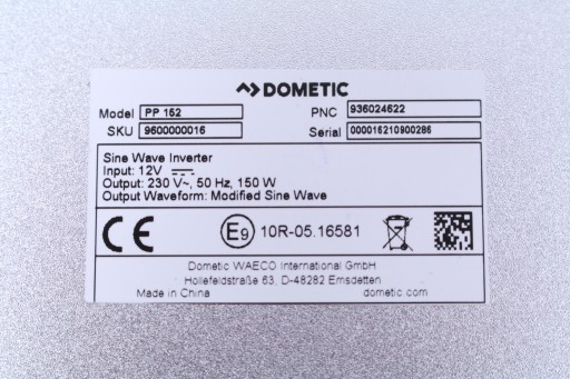 ПРЕОБРАЗОВАТЕЛЬ DOMETIC 150 Вт/12 В 9600000016