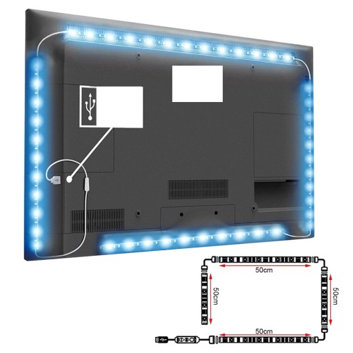 ПОДСВЕТКА ТЕЛЕВИЗОРА RGB СВЕТОДИОДНАЯ ЛЕНТА 4x50см ПУЛЬТ USB