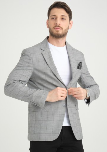 MARYNARKA MĘSKA SZARA W KRATĘ WIZYTOWA ELEGANCKA BIZNESOWA CASUAL TURECK 54