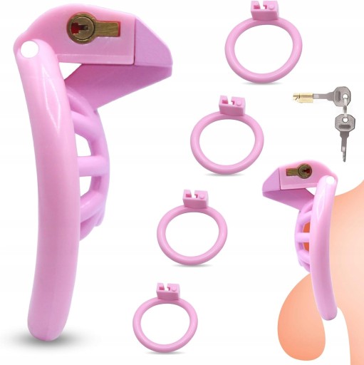 RÓŻOWY PAS CNOTY CHASTITY 4 RINGI MICRO CAGE