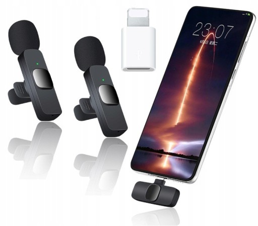 БЕСПРОВОДНОЙ СВЯЗНОЙ МИКРОФОН USB-C + АДАПТЕР ДЛЯ IPHONE 2 ШТ!!!
