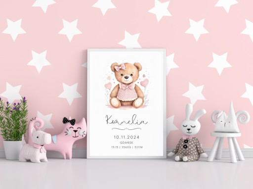 METRYCZKA dla dziewczynki PLAKAT A4 RAMKA Narodziny Chrzest Roczek WZORY