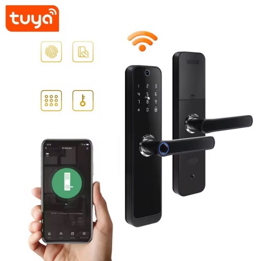 ЭЛЕКТРОННЫЙ ДВЕРНОЙ ЗАМОК, РУЧКА, КОД+RFID+ОТПЕЧАТКИ ПАЛЬЦЕВ TUYA SMART WIFI