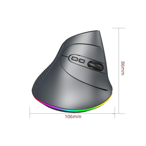 Bezprzewodowa mysz pionowa RGB Cicha z odbiornikiem USB Komputer szary