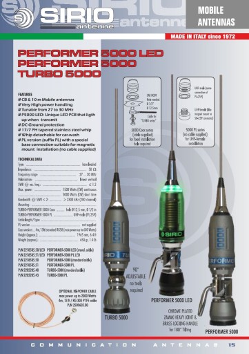 CB АНТЕННА SIRIO PERFORMER 5000PL 196см