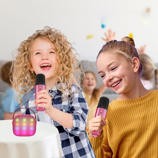 GŁOŚNIK BLUETOOTH PRZENOŚNY KARAOKE Z 2 MIKROFONAMI RÓŻOWY