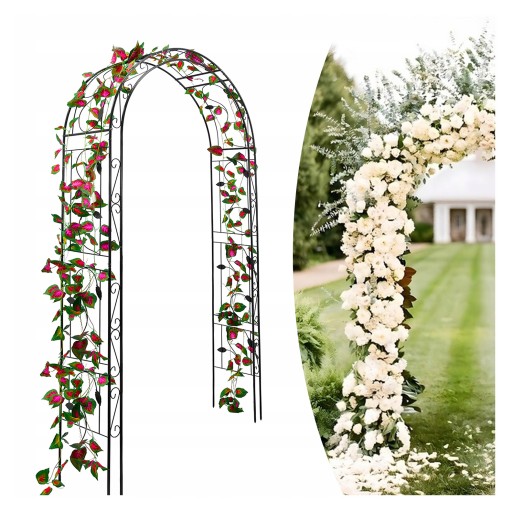 Metalowa Pergola Ogrodowa do róż Podpora do Roślin Stabilna Czarna 260 cm