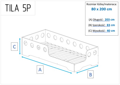 Молодежная кровать TILA 5P 80x200 NATURAL ECO