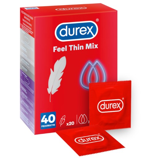 Презервативы DUREX FEEL THIN MIX 2 разных типа, тонкие, приталенные, 40 шт.