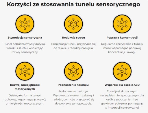 Tunel sensoryczny 70 rozwój umiejętności motorycznych stymulacja zmysłów