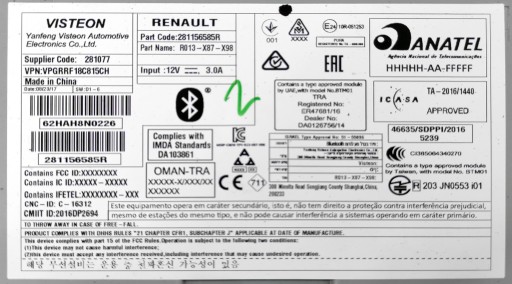 RENAULT CAPTUR DACIA SANDERO II CLIO IV РАДИОКОД
