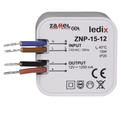 БЛОК ПИТАНИЯ ДЛЯ СВЕТОДИОДОВ ZAMEL LEDIX 12В 15Вт DOPUSZK ZNP-15-12