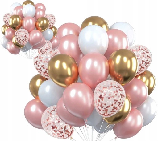 Balony Różowo Złote 60szt Ślub komunia zestaw lateks Wesele Urodziny bal