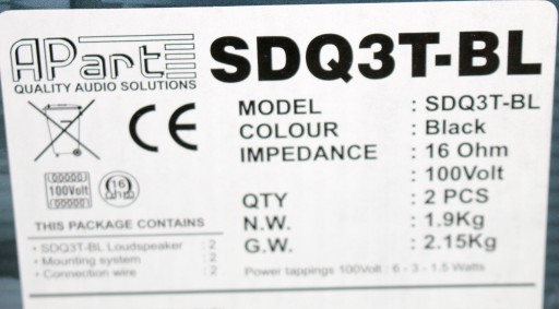 Установочные динамики APart SDQ3T-BL 100В 16Ом