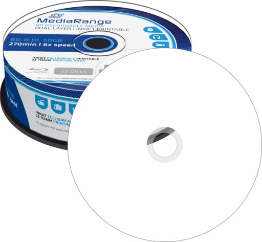 MEDIARANGE BLU-RAY BD-R DL 50GB 6x 25szt PRINTABLE