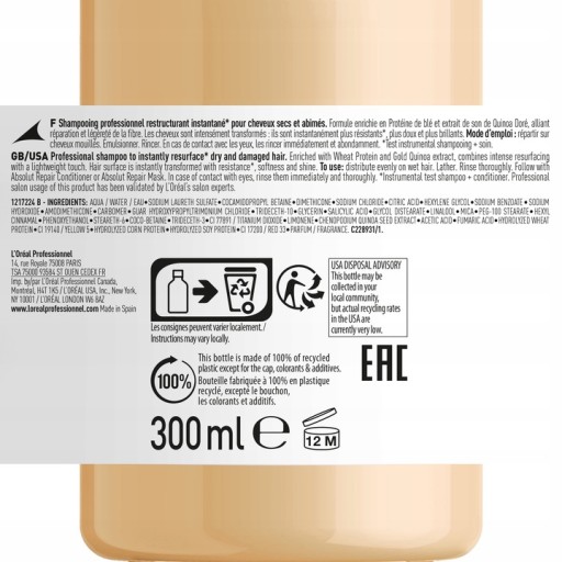 Loreal Absolut Repair Gold wzmacniający szampon zniszczone włosy 300ml