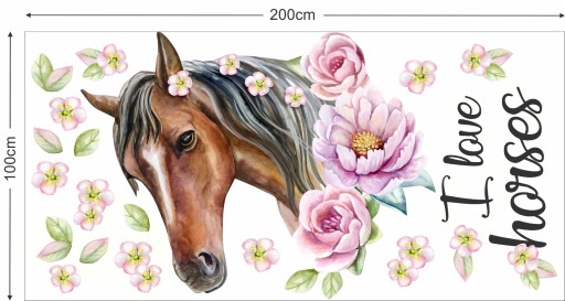 NAKLEJKI NA ŚCIANĘ KOŃ KWIATY 100x200cm KONIE 3