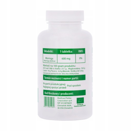 Odchudzanie - Kontrola cukru - BIO MORINGA 120 Kapsułek po 600 mg