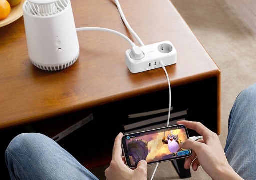 Удлинитель питания, сетевой удлинитель с портами 2xUSB и 1xUSB-C, белый