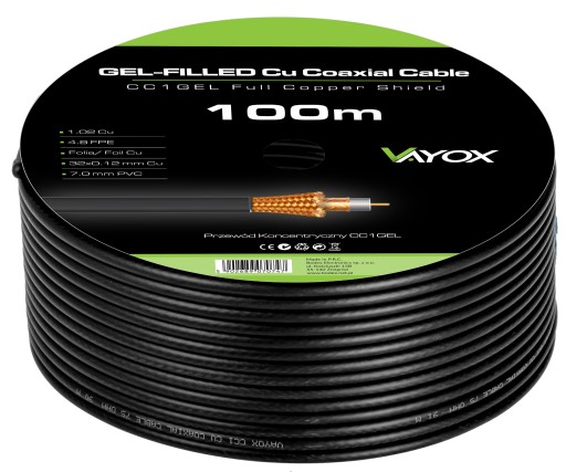 KABEL KONCENTRYCZNY ŻEL PRZEWÓD CZARNY MIEDŹ 100m