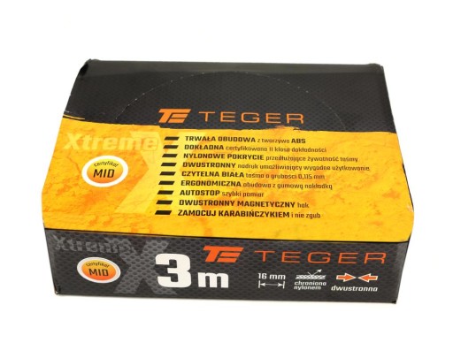 Рулетка стальная двусторонняя 3м 16мм TEGER