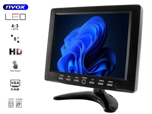 Монитор NVOX 8-дюймовый сенсорный ЖК-дисплей AV VGA 12 В 230 В