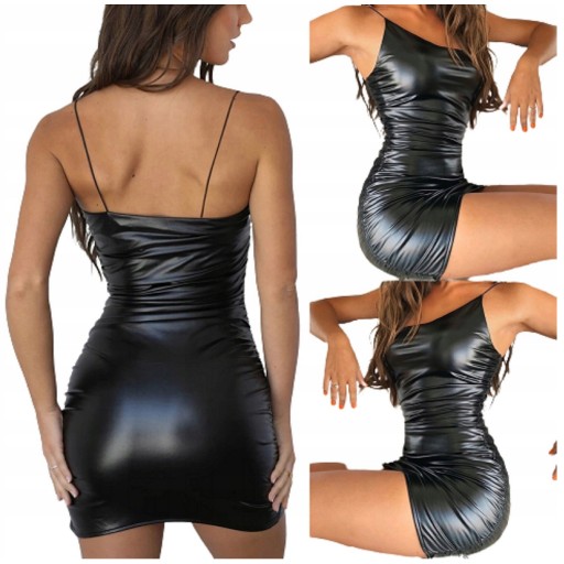 ЖЕНСКОЕ МИНИ-ПЛАТЬЕ, ЧЕРНАЯ КОЖА, SEXY XL