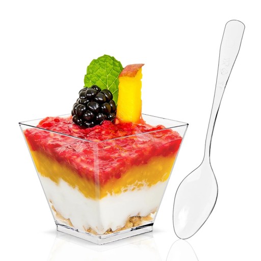 Square Mini Dessert Cups with Spoon Set - Elegant Disposable Supplies for J