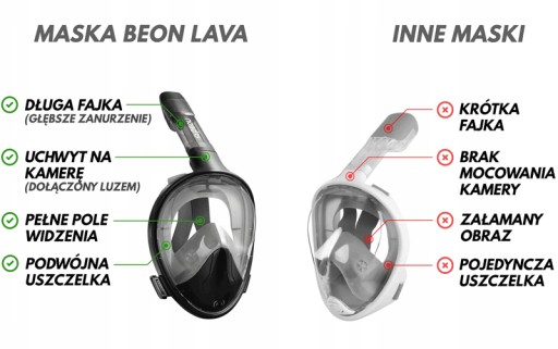 Maska Beon Lava Black czarna nurkowanie snurkowanie pełnotwarzowa S/M