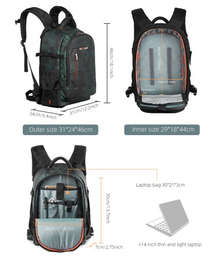 Рюкзак для фотоаппарата K&F Forest Camo KF13.119 ВМЕСТИМОСТЬ