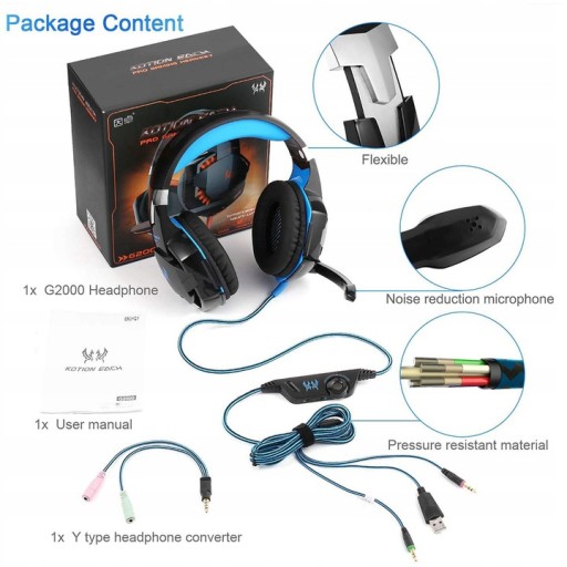 KOTION G2000 słuchawki gamingowe przewodowa 5.0 Stereo gra