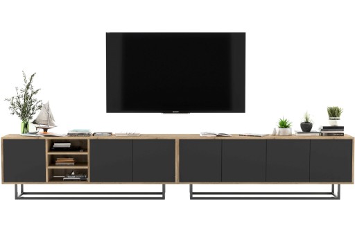 Тумба под телевизор Loft Industrial, Black MAT, 300 см