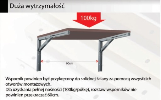 Wspornik blatu półki składany L-400 BRĄZ 100 kg