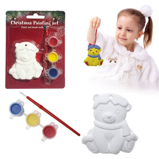 Świąteczna Bombka Do Malowania Zawieszka Ceramiczna Figurka DIY + Farby MIŚ