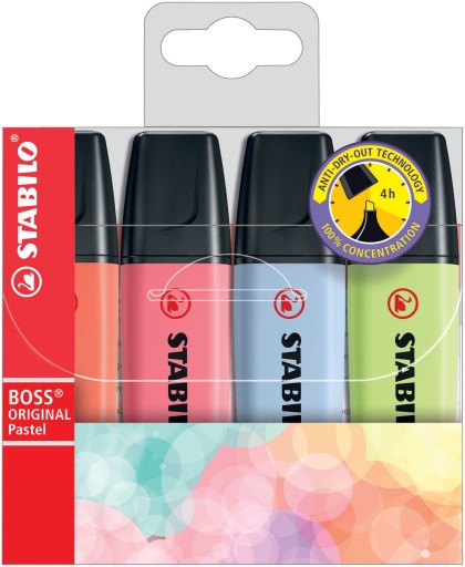 STABILO BOSS ХАЙЛАЙТЕРЫ PASTEL, 4 НОВЫХ ЦВЕТА