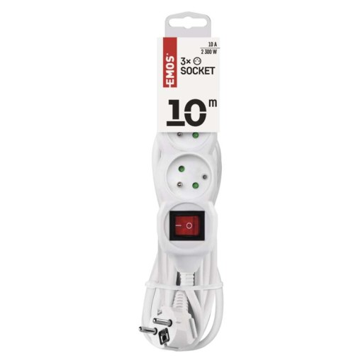 EMOS P1310 Удлинитель с выключателем, 3 розетки, 10 шт.