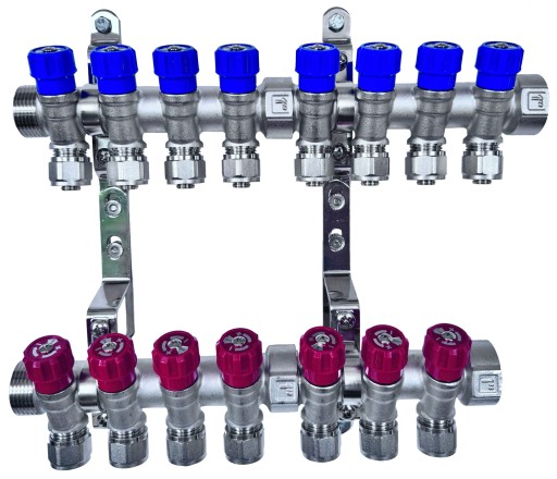 РАСПРЕДЕЛИТЕЛЬ X-HOME PEX 1” x 16 мм 8 КОНТУРОВ ХОЛОДНОЙ ВОДЫ 7 КОНТУРОВ ГОРЯЧЕЙ ВОДЫ