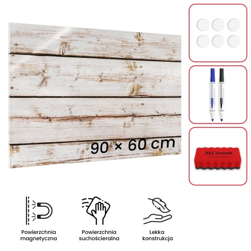Tablica na magnesy METALboards, deski w bieli 90x60 cm + zestaw GRATISÓW