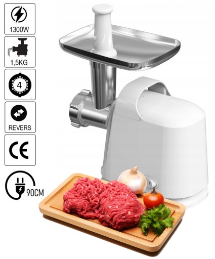 ЭЛЕКТРИЧЕСКАЯ РЕВЕРСИВНАЯ МЯСОРУБКА, БЕЛАЯ МОЩНАЯ 1300ВТ