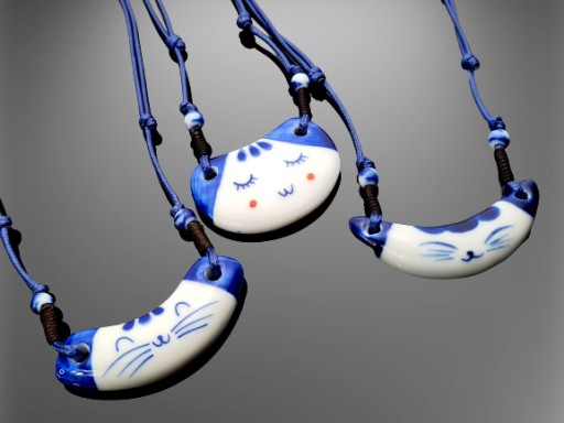 Wisiorek Duży Ceramiczny Kotek Kot Ręczie Robiony
