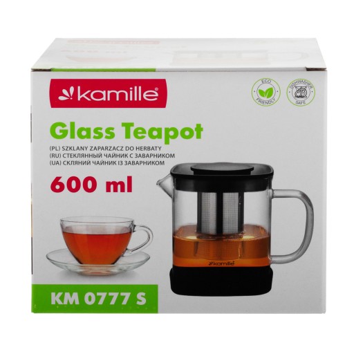 ZAPARZACZ 600 ml DZBANEK Szklany do HERBATY KAWY ZIÓŁ 0,6 L KAMILLE
