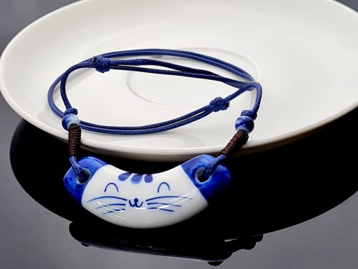 Wisiorek Duży Ceramiczny Kotek Kot Ręczie Robiony