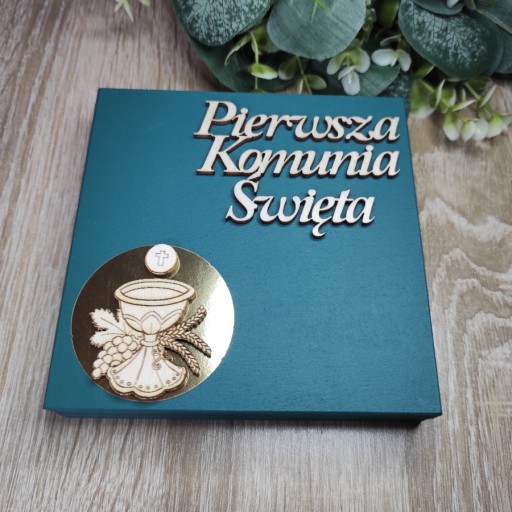 Pamiątka na Komunię pudełko prezent pieniądze kasę