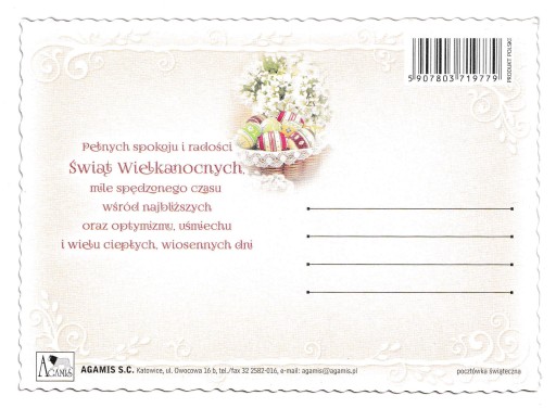 Kartka Świąteczna Wielkanoc życzenia AGAMIS W021